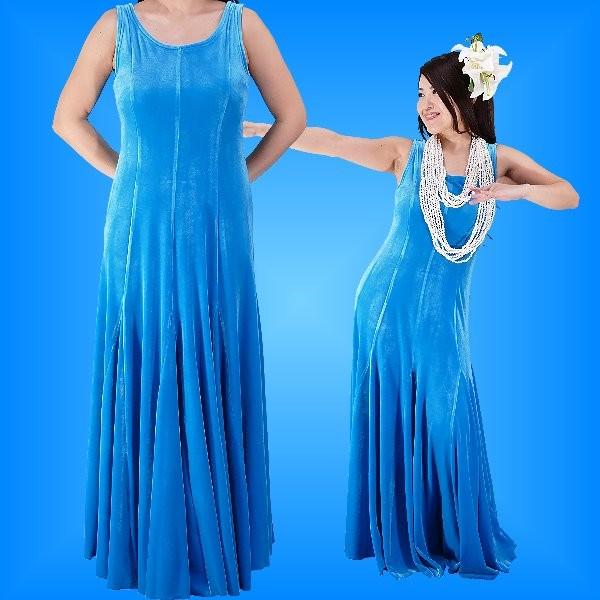 フラダンス ベルベット無地 ワンピースドレス ブルー 1816a | 