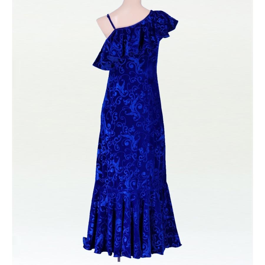 フラダンス ワンショルダー型押しベルベットドレス ロング丈 ブルー 3Lサイズ 1841blLLL |  | 02