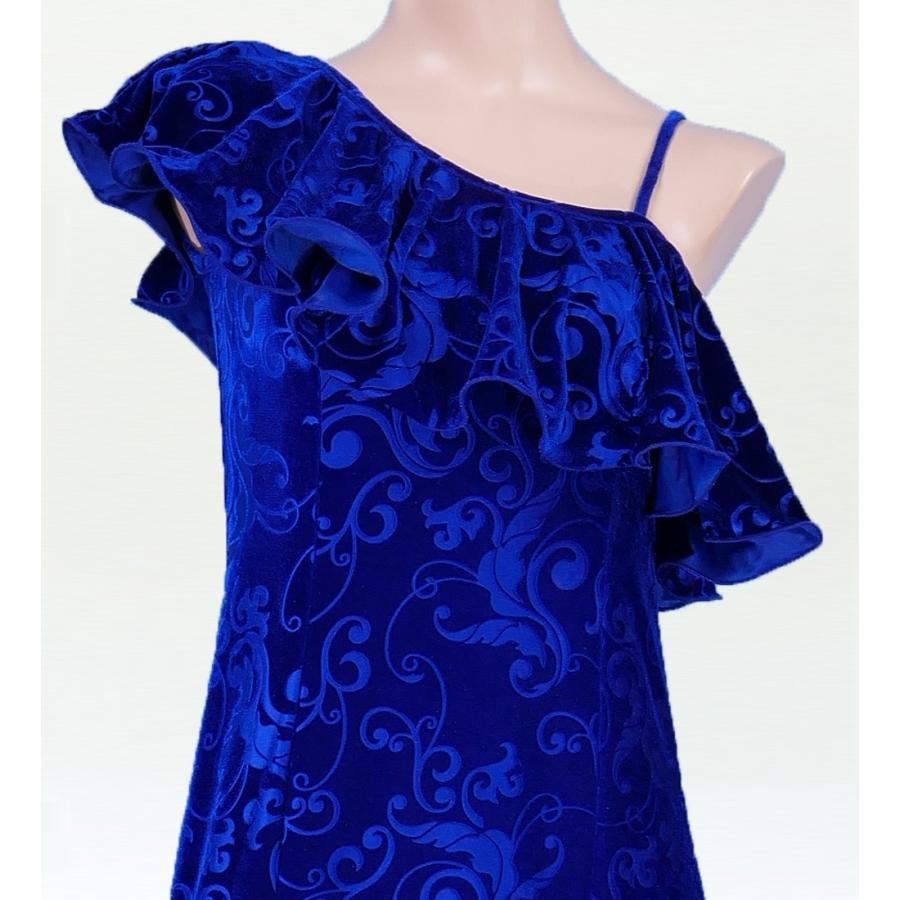 フラダンス ワンショルダー型押しベルベットドレス ロング丈 ブルー 3Lサイズ 1841blLLL |  | 03