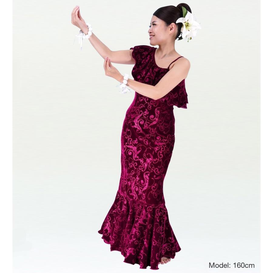 フラダンス ワンショルダー型押しベルベットドレス ロング丈 ルビーワイン 3Lサイズ 1841rwiLLL |  | 01