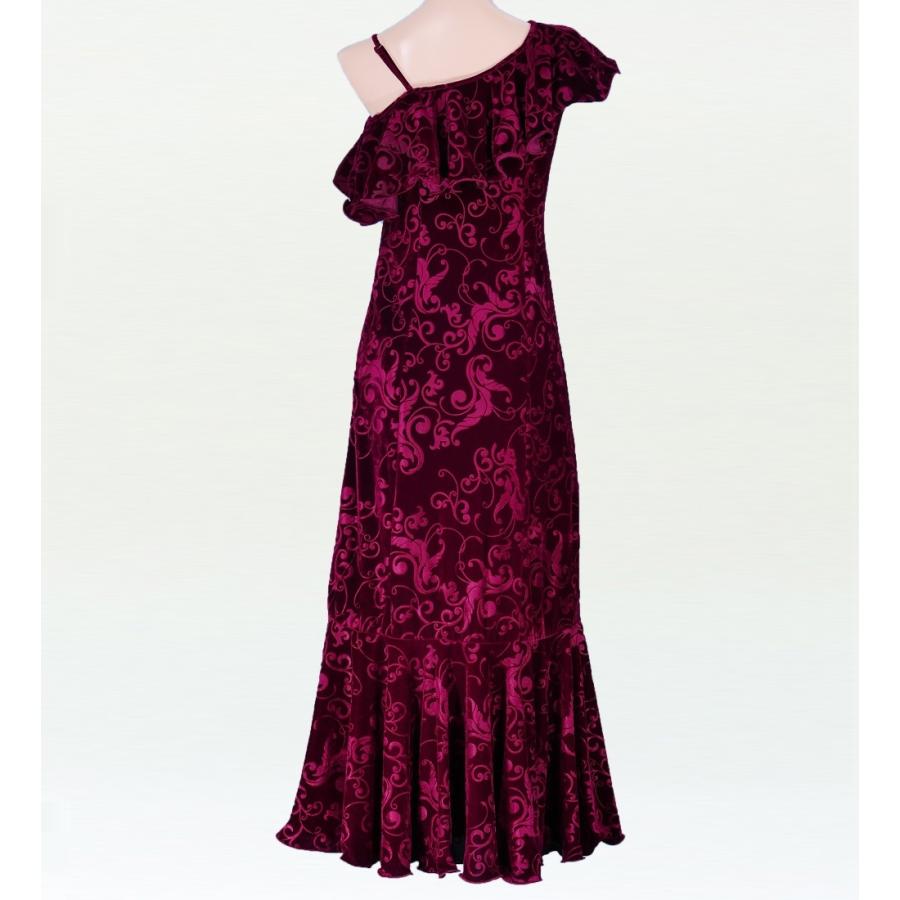 フラダンス ワンショルダー型押しベルベットドレス ロング丈 ルビーワイン 3Lサイズ 1841rwiLLL |  | 02