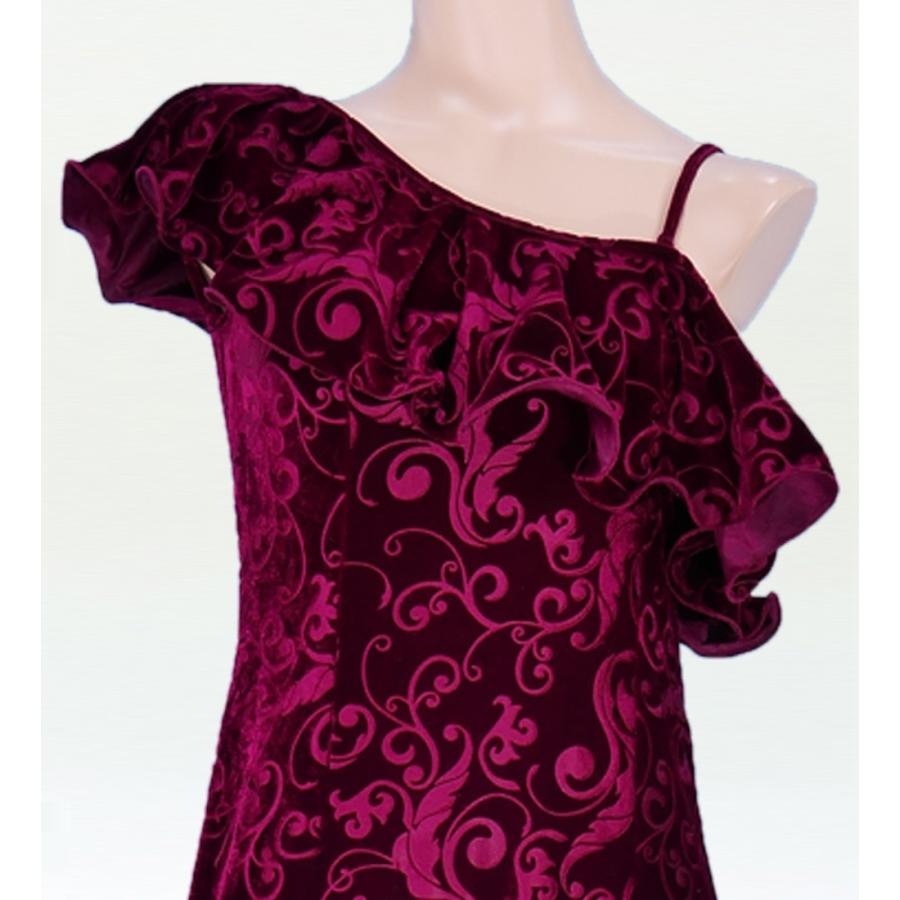 フラダンス ワンショルダー型押しベルベットドレス ロング丈 ルビーワイン 3Lサイズ 1841rwiLLL |  | 03