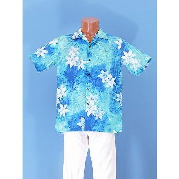 アロハシャツ メンズ ブルー プルメリア Mサイズ 1898blM｜emika｜04