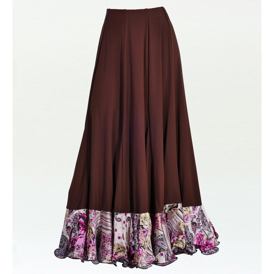フラメンコ ローズ＆ペイズリーフリル ファルダスカート ブラウン フリーサイズ 1900br | 
