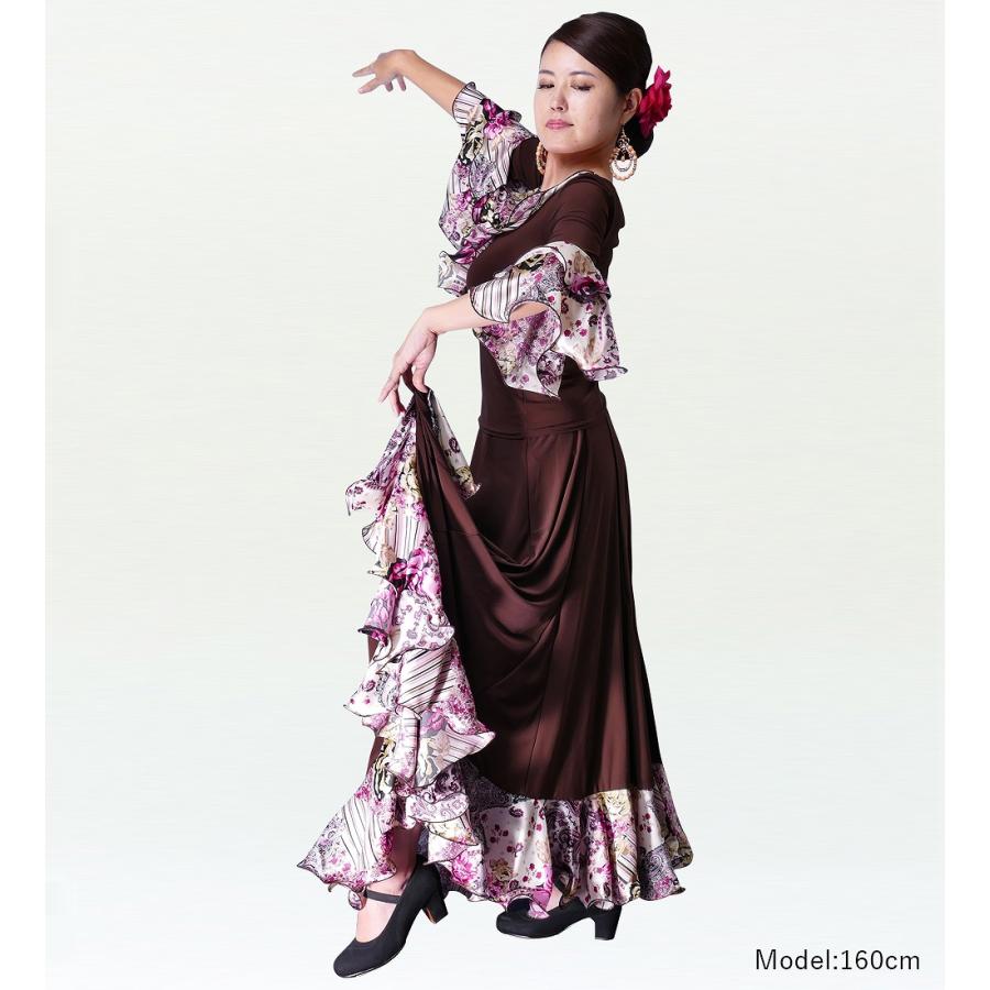 フラメンコ ローズ＆ペイズリーフリル ファルダスカート ブラウン フリーサイズ 1900br |  | 01