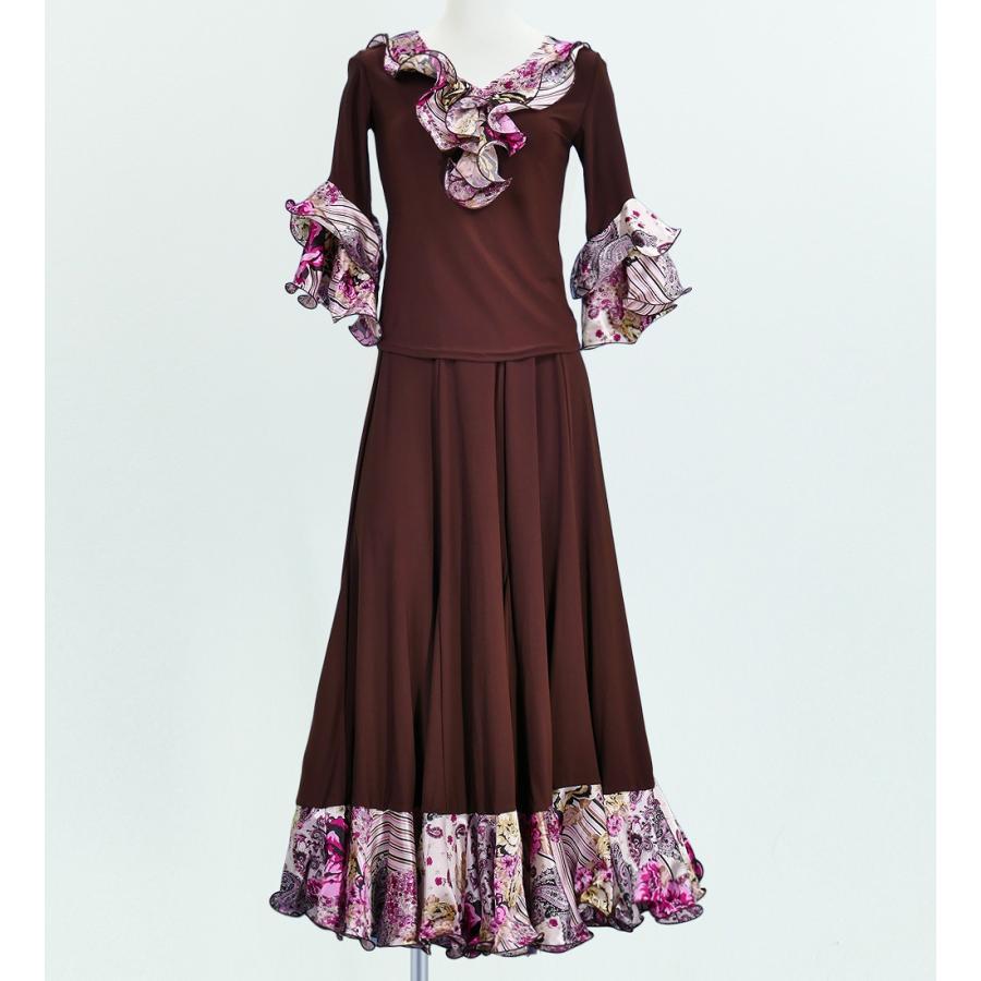フラメンコ ローズ＆ペイズリーフリル セットアップ ブラウン フリーサイズ 1902br | 