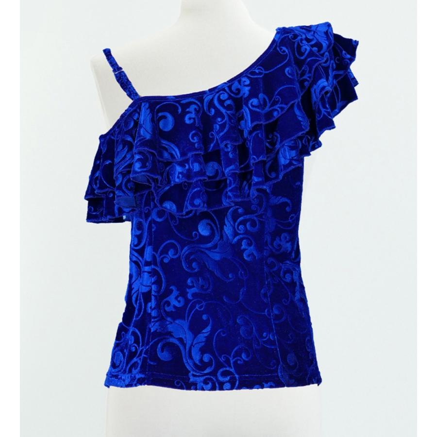 フラダンス 型押しベルベット ワンショルダーフリルブラウス ブルー M（Fサイズ） 1909blF |  | 02