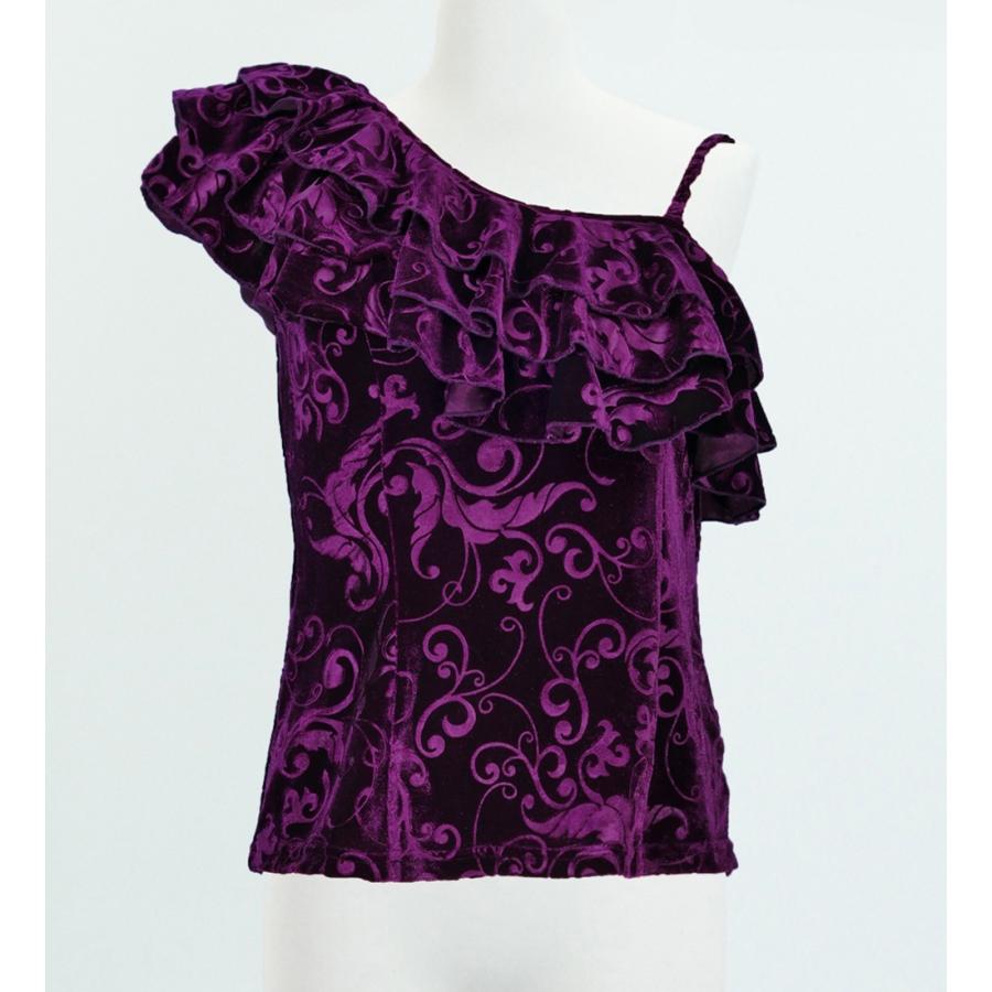 フラダンス 型押しベルベット ワンショルダーフリルブラウス パープル M（Fサイズ） 1909pF | 