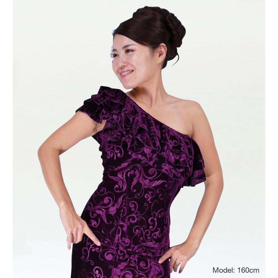 フラダンス 型押しベルベット ワンショルダーフリルブラウス パープル M（Fサイズ） 1909pF |  | 01