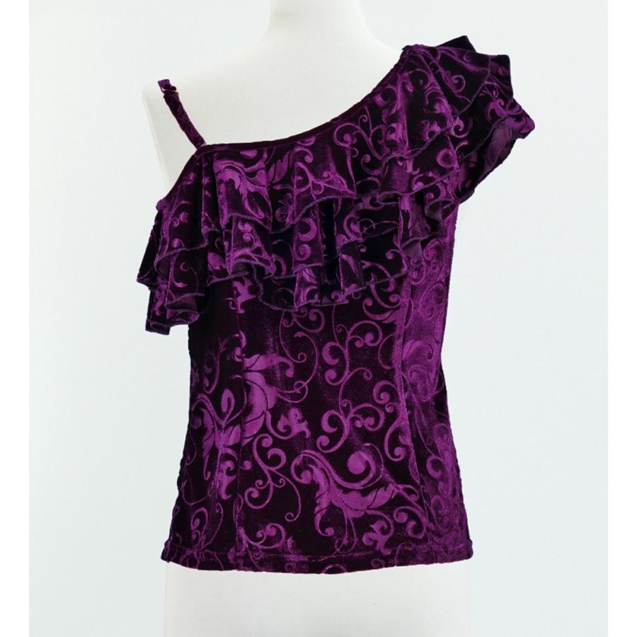 フラダンス 型押しベルベット ワンショルダーフリルブラウス パープル M（Fサイズ） 1909pF |  | 02
