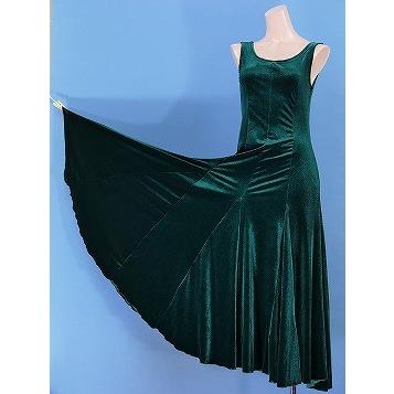 フラダンス ベルベット無地 ワンピースドレス グリーン 1912a