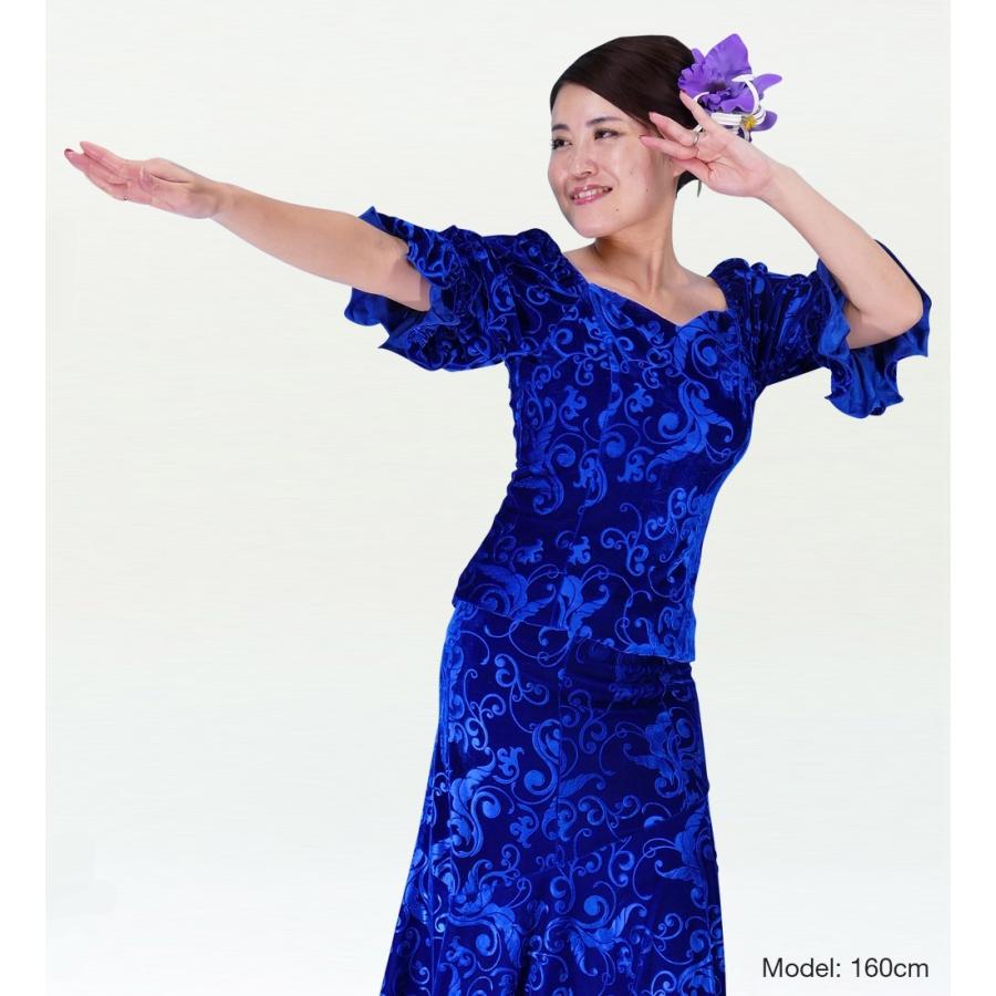 フラダンス 型押しベルベット ブラウス ブルー M(Fサイズ) 1916blF |  | 01