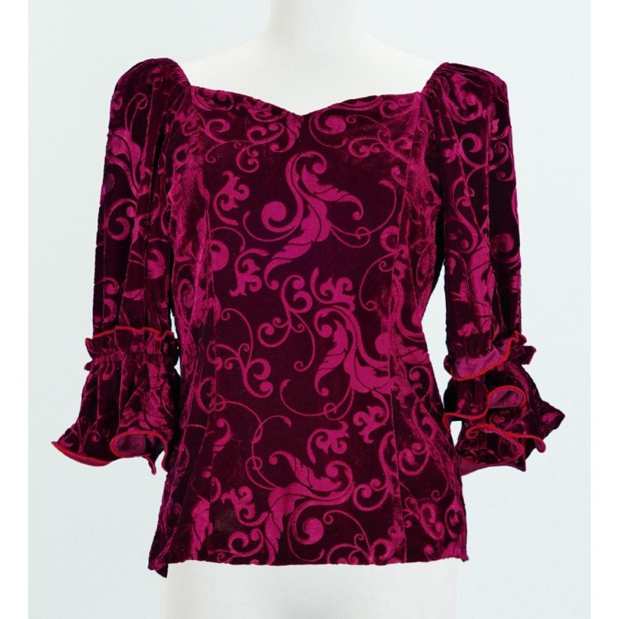 フラダンス 型押しベルベット ブラウス ルビーワイン M(Fサイズ) 1916wiF | 