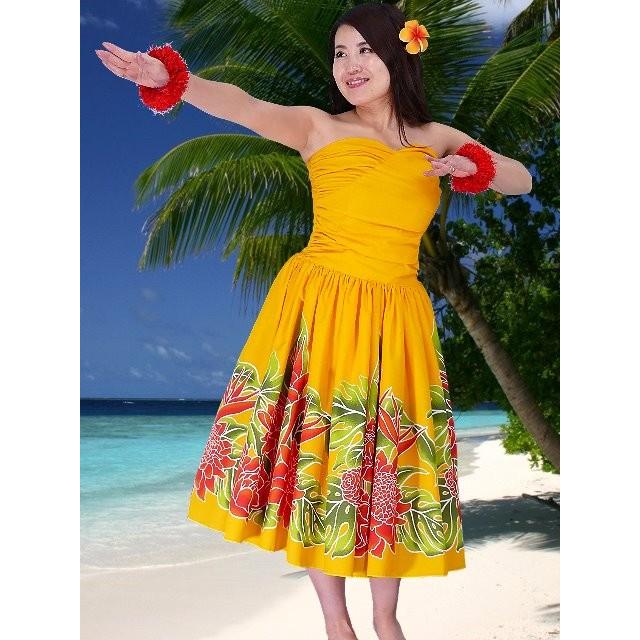 フラダンス ムームー フロントドレープミディ丈ドレス イエロー Fサイズ 1958yF |  | 01