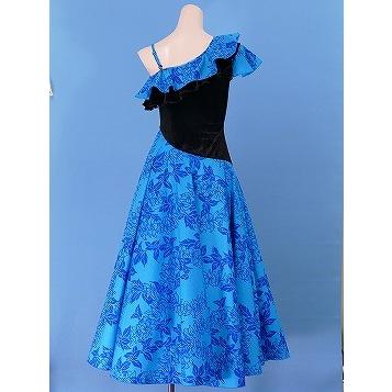 【新品未使用】切り替えフラダンス用ドレス ワンショルダー フラダンス ワンショルダー ベルベット斜め切り替え ドレス