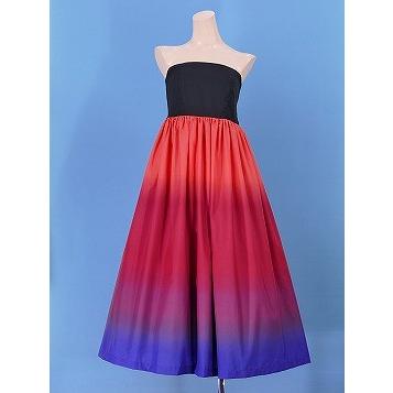フラダンス ムームー ストラップレス ロング丈ドレス レッド×パープル