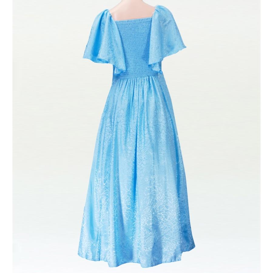 フラダンス ムームー フリル袖 ロング丈ドレス ライトブルー LLサイズ 2023lbLL |  | 02