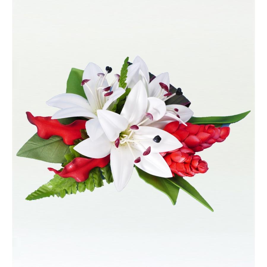 フラダンス リリー・トーチジンジャー ヘアクリップ ホワイト×レッド 2052wr | 