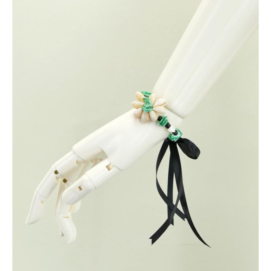 フラダンス シェル×ビーズ エキゾチックブレスレット グリーン×ブラック 1点 2089 | 