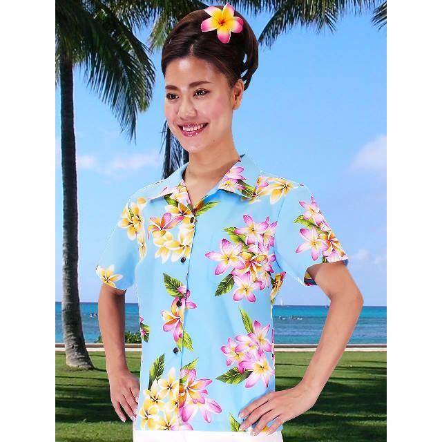 アロハシャツ レディース ブルー プルメリア Mサイズ 2125blM |  | 01