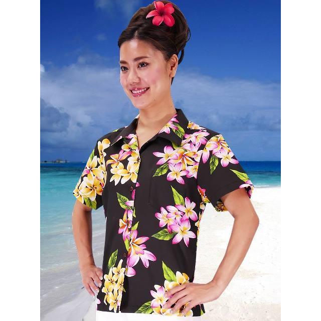 アロハシャツ レディース ブラック プルメリア Mサイズ 2125bM |  | 01