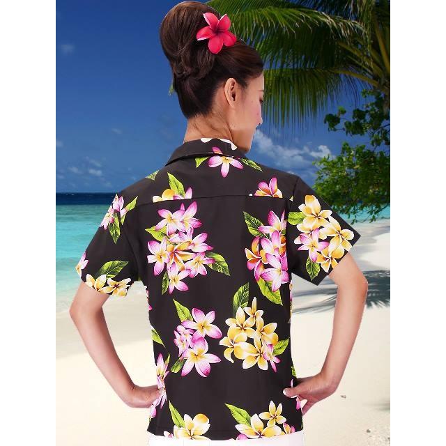 アロハシャツ レディース ブラック プルメリア Mサイズ 2125bM |  | 02