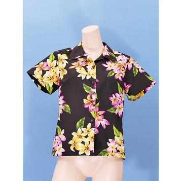 アロハシャツ レディース ブラック プルメリア Mサイズ 2125bM |  | 03