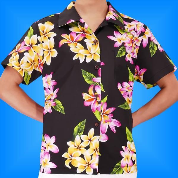 アロハシャツ レディース ブラック プルメリア Sサイズ 2125bS | 