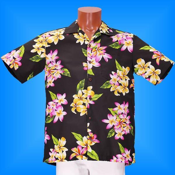アロハシャツ メンズ ブラック プルメリア Mサイズ 2126bM | 