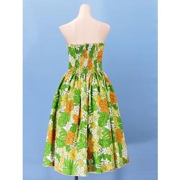 フラダンス ムームー ストラップレス ミディ丈ドレス グリーン Fサイズ