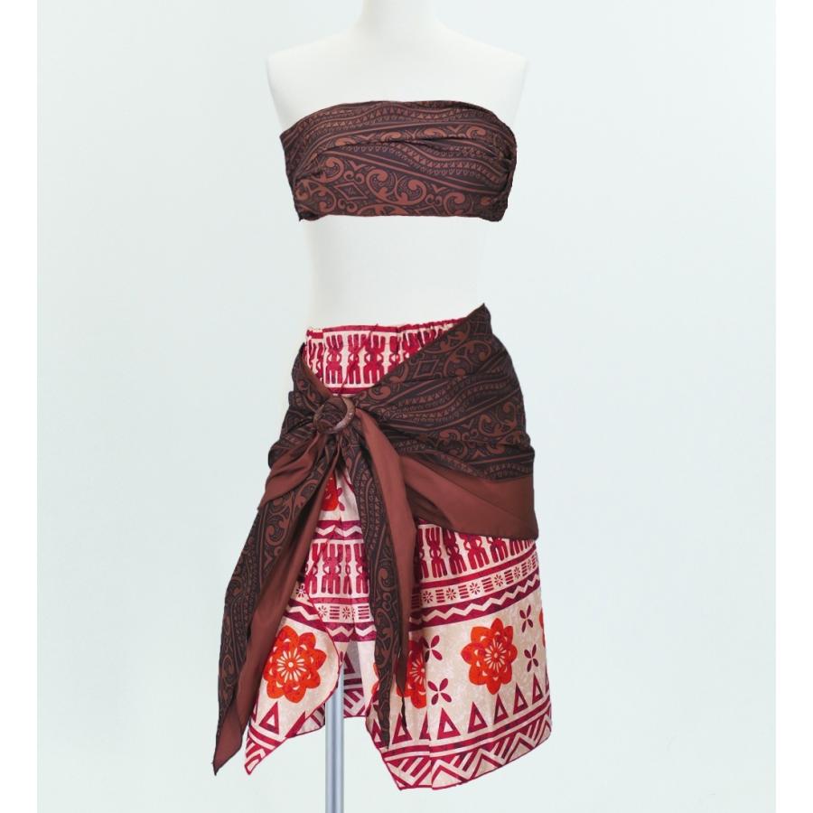サッシュ付きパレオ風スカート&チューブトップ セット ブラウン 2262br | 