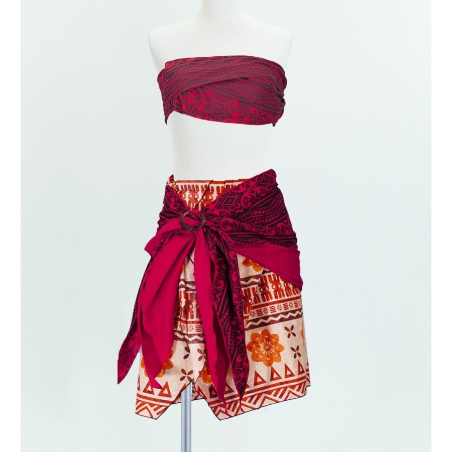 サッシュ付きパレオ風スカート&チューブトップ セット レッド 2262r | 