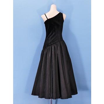 フラダンス ワンショルダー ベルベット・シャンタン斜め切り替え ドレス ブラック LLサイズ 2289bLL |  | 04