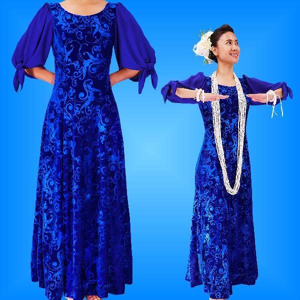 フラダンス シフォンスリーブ ロングドレス ブルー LLサイズ 2337blLL | 