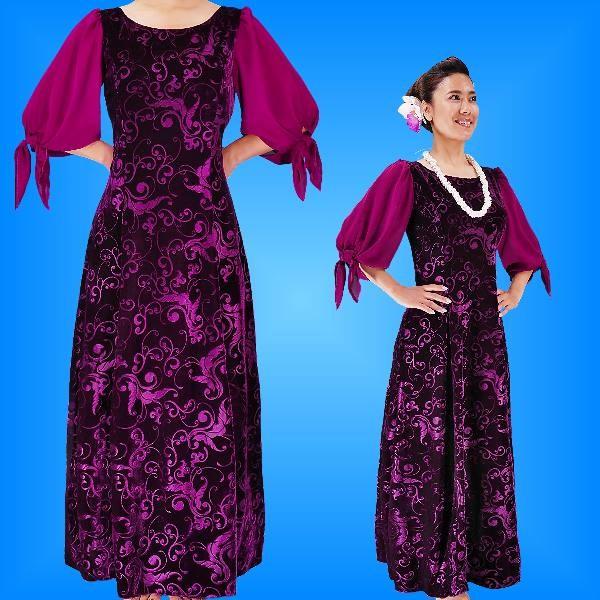 フラダンス シフォンスリーブ ロングドレス パープル LLサイズ 2337pLL | 