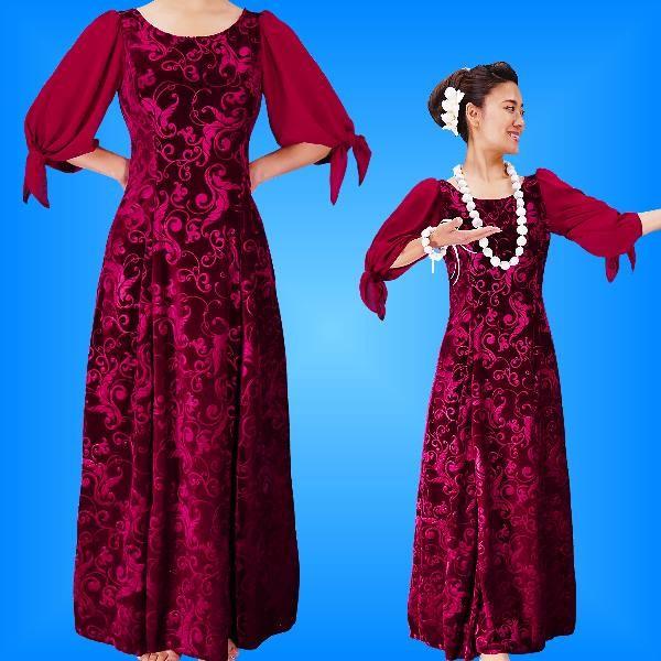 フラダンス シフォンスリーブ ロングドレス ルビーワイン LLサイズ 2337wiLL | 