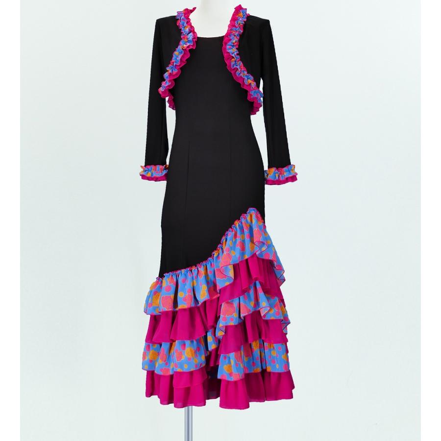 フラメンコ ローズ&水玉 フリル セットアップ ブラック×ブルー フリーサイズ 2340bblf | 