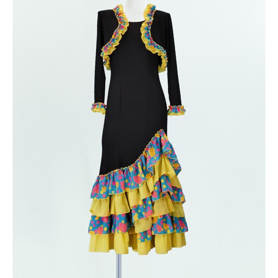 フラメンコ ローズ&水玉 フリル セットアップ ブラック×グリーン フリーサイズ 2340bgf | 