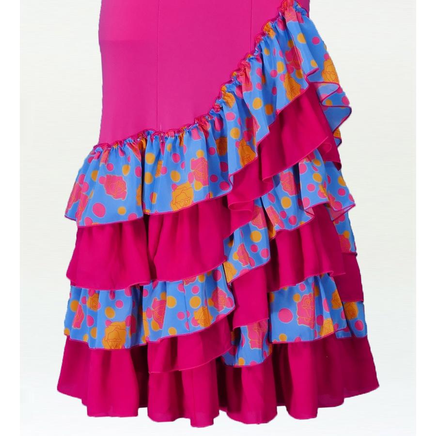 フラメンコドレス(上下セット)ターコイズブルー ドット柄 フリル付き imgrc0071393223.jpg