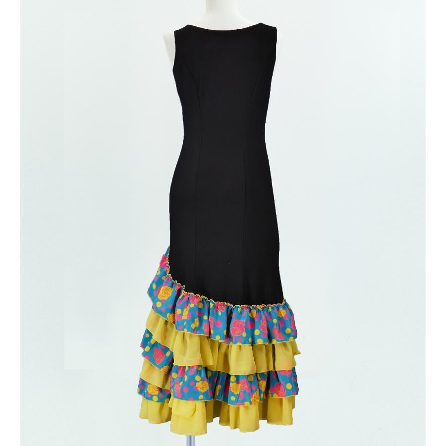 フラメンコ ローズ&水玉 フリル ワンピース ブラック×グリーン フリーサイズ 2341bgf |  | 02