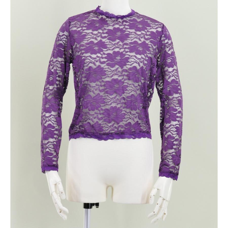 フラダンス フリル総レース ブラウス パープル M 2344pM | 