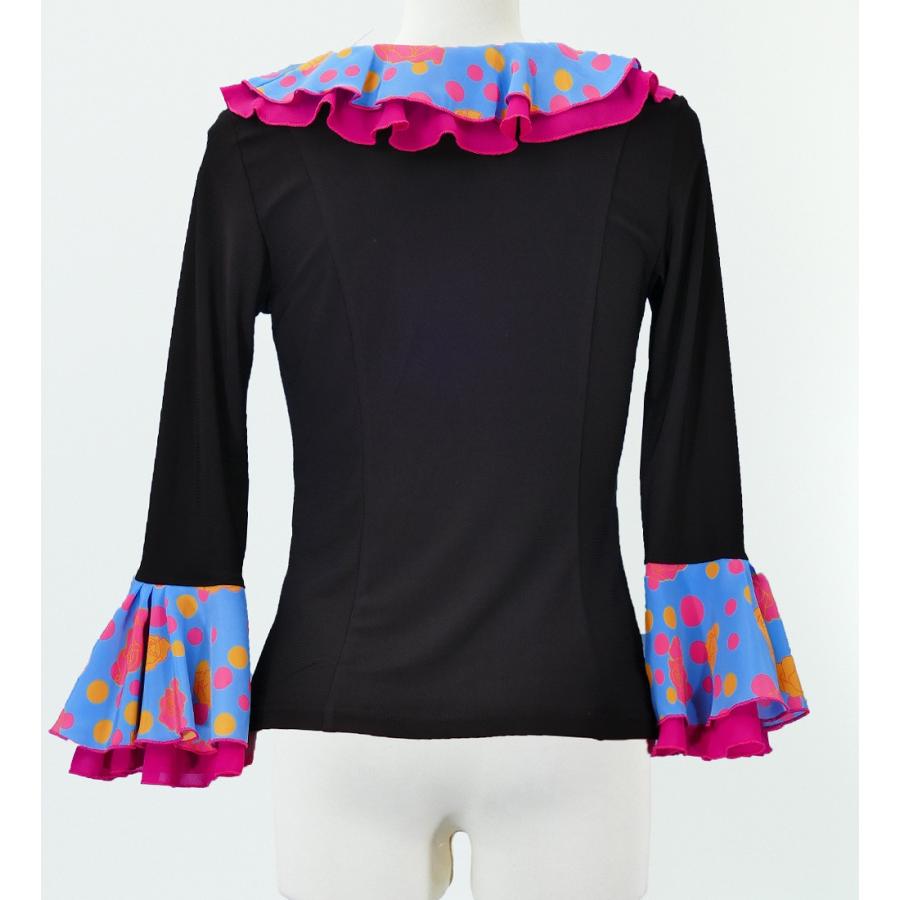 フラメンコ ローズ&水玉 フリル ブラウス ブラック×ブルー フリーサイズ 2349bblf |  | 02
