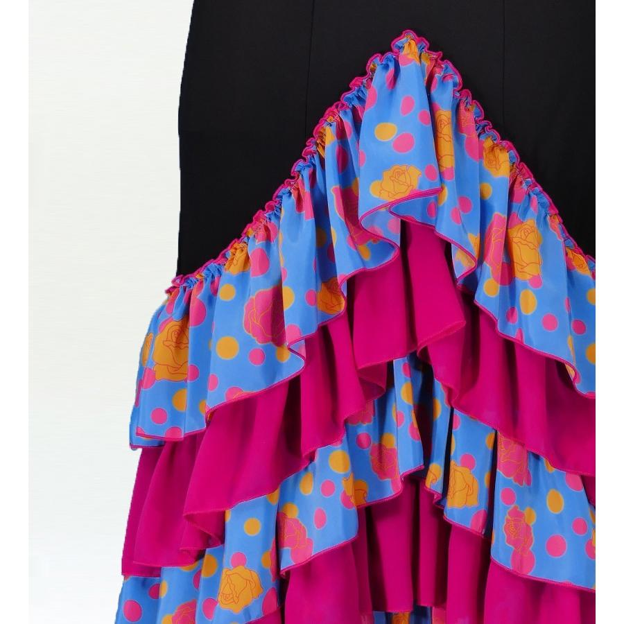 フラメンコ ローズ&水玉 フリル マーメイド ファルダ スカート ブラック×ブルー フリーサイズ 2350bblf |  | 04