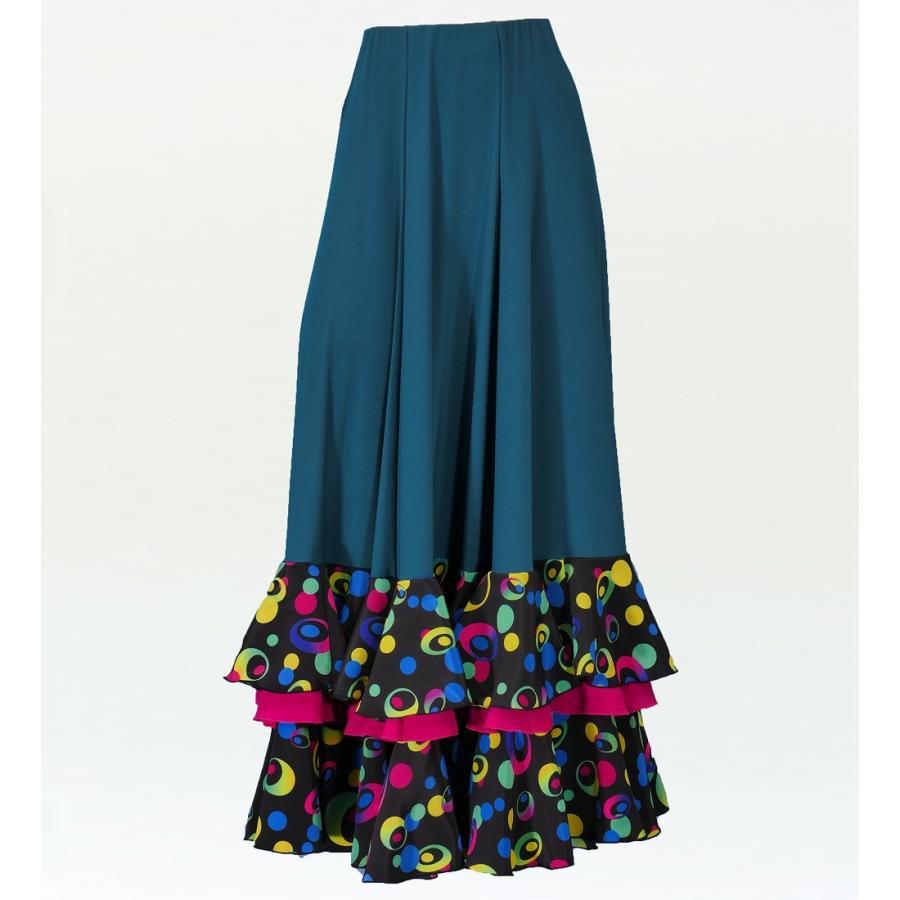 フラメンコドレス(上下セット)ターコイズブルー ドット柄 フリル付き フラメンコドレス(上下セット)ターコイズブルー ドット柄 フリル付き