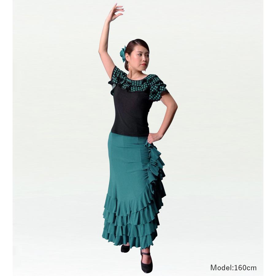 フラメンコ　ファルダ　新品　グリーン　フラメンコ衣装　Leirena スカート フラメンコ｜社交ダンス衣装・フラメンコ・ベリーダンス