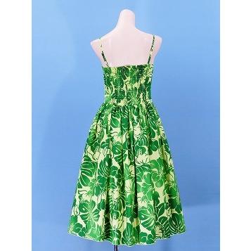 フラダンス ムームー ハイビスカス ミディ丈 グリーン LLサイズ