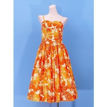 フラダンス ムームー ハイビスカス ミディ丈 オレンジ LLサイズ
