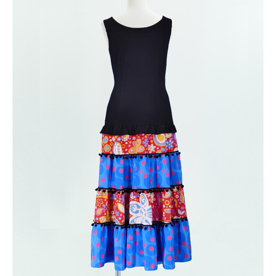 フラメンコ フリル ワンピース レッド×ライトブルー フリーサイズ　2383rdlblf |  | 02