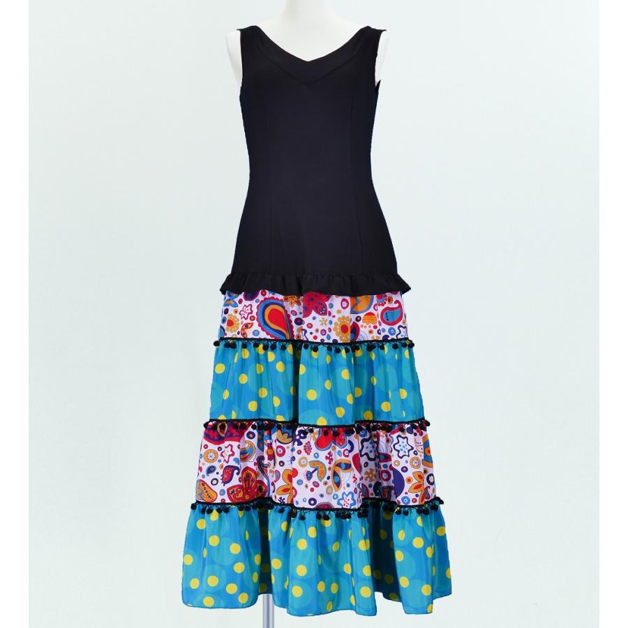 フラメンコ フリル ワンピース ホワイト×グリーン フリーサイズ　2383whgrf | 