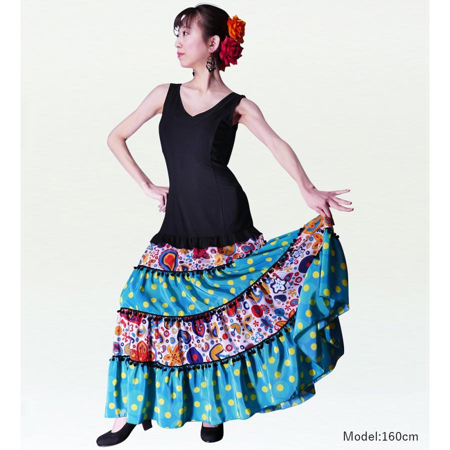 フラメンコ フリル ワンピース ホワイト×グリーン フリーサイズ　2383whgrf |  | 01